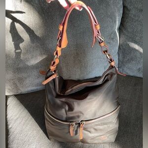Dooney & Bourke hobo bag Brown Leather & Nylon w/hot pink interior!